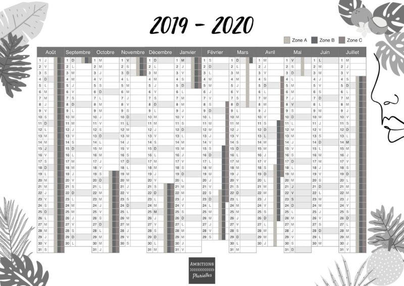 Calendrier-sur-une-page-gratuit-à-imprimer-année-scolaire-2019-2020-Ambitions-Plurielles