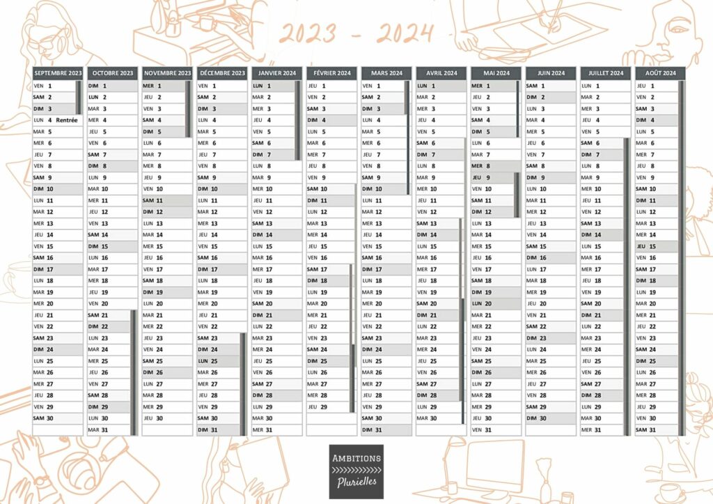 Calendrier 2024, Calendrier Mini Bureau 2023-2024, Calendrier